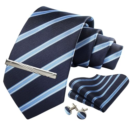 Image of Striped Plaid Polka Dot Mens Tie Formal Necktie Pocket Squares Ties Clips Cufflinks Classic for Men Set