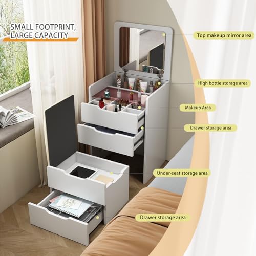 3-in-1 Makeup ty con luci LED Flip-Top Specchio elegante design cactus nascosto Storage Ottoman per piccoli spazi perfetto per gli amanti della bellezza e