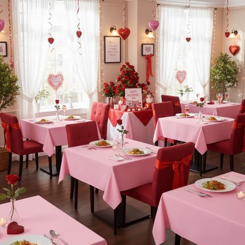 Image of sancua Square Tablecloths 54x54 Inch Pink Fabric Table Cloth, 2 Pack | For Square or Round Tables, Washable Polyester Cover for Dinner, Holiday Party, Decorative Display Tables