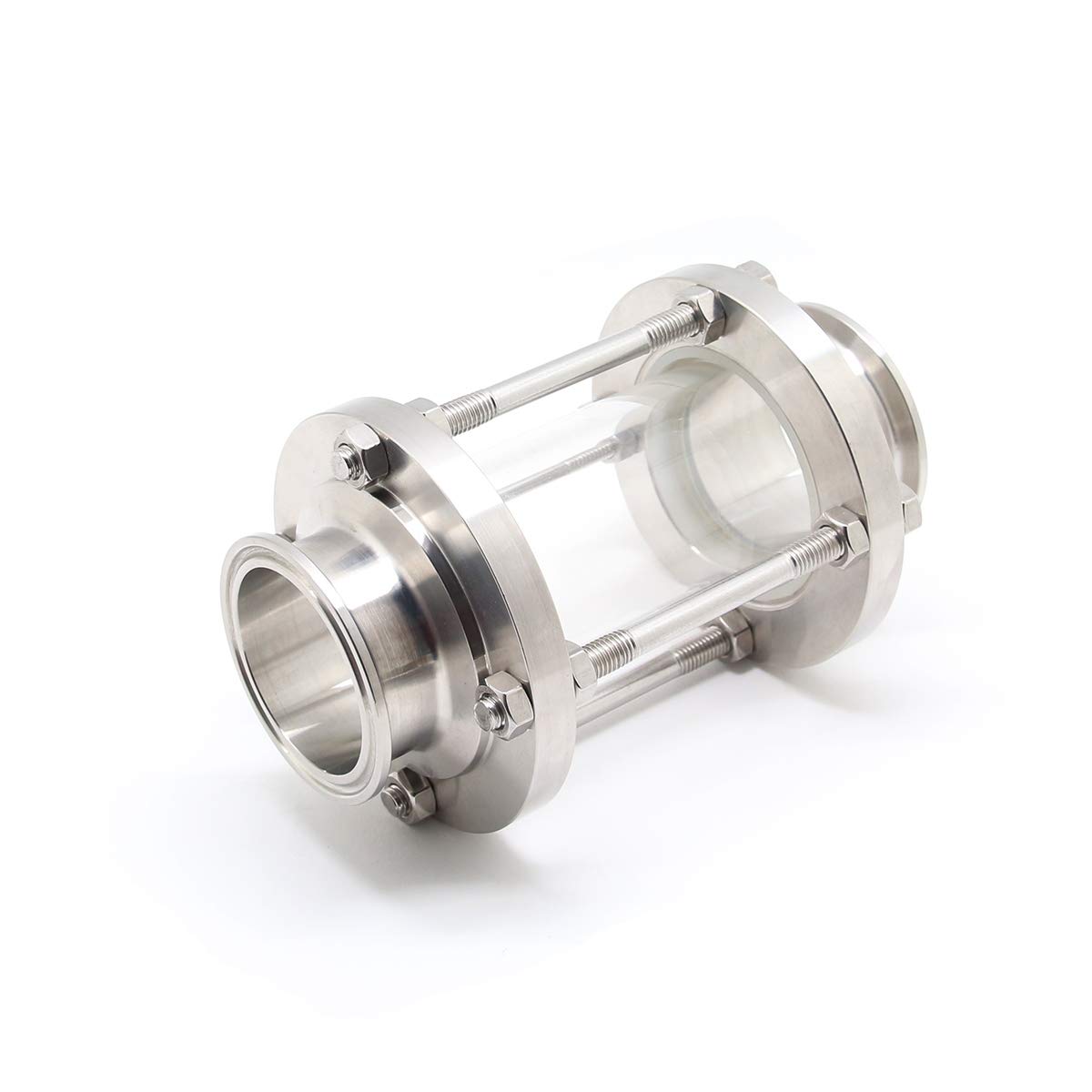QiiMii 2" in-Line Sight Glass with Clamp End, Flow Sanitary Straight Sight Glass Tri-clamp, with 2 pcs 2" Tri-clamp and Silicone Gasket