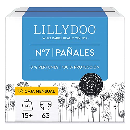 Pañales hipoalergénicos LILLYDOO, talla 7 (15+ kg), 3 paquetes de 21 pañales (63 pañales)