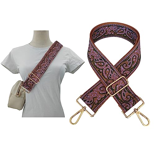 Image of 1pc Adjustable Strap Replacement 2inch Wide Paisley Jacquard Belt for Crossbody Purse Handbag Shoulder Guitar Camera Bag (Purple+Red)