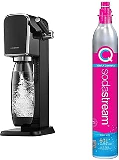 SodaStream Art Sparkling Water Maker, Sparkling Water Machine & 1L Fizzy Water Bottle, Retro Drinks Maker w. BPA-Free Water Bottle & 2x 60L SodaStream Gas Cylinders for Home Carbonated Water - Black