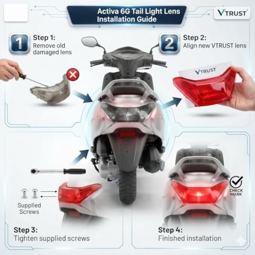 Image of Tail Light Lens Compatible for Honda Activa 6G | Rear Brake Tail Light Cover Lens | Replacement Tail Lamp Glass with Screws | High Clarity, Durable Red Lens
