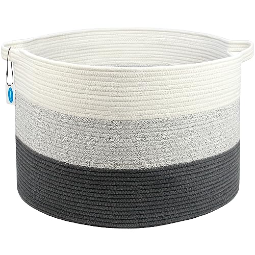 Casaphoria Storage Basket, Laundry Hamper,Laundry Basket, Clothes Basket, Blanket Storage,Cotton Rope Basket, Blanket Basket, 21.69 * 21.69 * 13.78 in Baskets for Organizing -Grey
