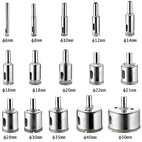 ZFYQ Hole Saw Drill Bits Set, Diamond Drill Bit Set Cutting for Glass, Ceramic, Porcelain, Tile, Marble, Ø6mm-50mm, 15 Pcs 2 ZFYQ Hole Saw Drill Bits Set, Diamond Drill Bit Set Cutting for Glass, Ceramic, Porcelain, Tile, Marble, Ø6mm-50mm, 15 Pcs - Image 2