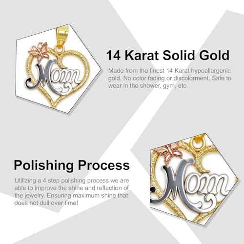 Gold Mom Pendant Necklace - 10 Karat Solid Gold - Heart Pendant Charm - Mother Day Gift2