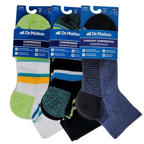 Dr. Motion Mens Quarter Crew Compression Socks for Everyday Wear 6 Pairs (US Numeric 10 13 Regular Regular Multi color #1)