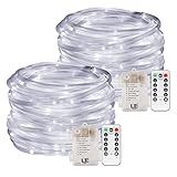LE LED Rope Lights, Battery Powered, Remote Dimmable Daylight Waterproof 33ft 120 LED Indoor Outdoor Light Rope and String for Deck, Patio, Bedroom, Boat, Camping Landscape lighting and More Pack of 2