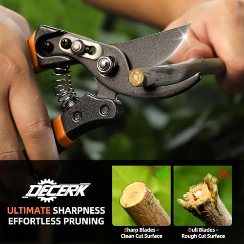 DECERK 8.5" Professional Pruning Shears - Cuts 4X Easier with Ultra Sharp Japanese Steel Titanium Blade, Arthritis Friendly Garden Scissors & Plant Clippers, Effortlessly Prunes 3/4" Branches - Thumbnail 4