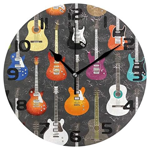 Hunihuni Silent Wall Clock with Guitar Design Cover