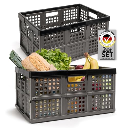 Hausfelder Klappboxen faltbar stabil, 45 l 2er Set – Klappkiste & Klappkorb für Auto, Einkauf und Haushalt