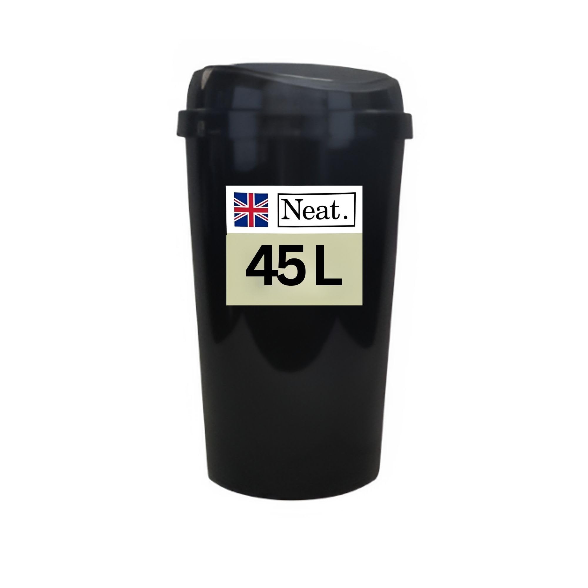 Neat. 45L Large Recycling Bin for Kitchen with Touch Top Lid, Colour-Coded Lid for Easy Waste Sorting, Durable Plastic Waste Bin for Kitchen, Office, Home & Commercial Use, Black, Pack 1