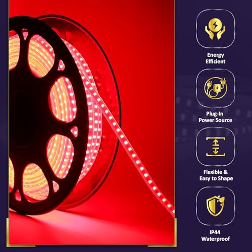 Image of Lexton Decorative 20 Meter Long 2400 LED Rope Light | Plug Sourced | Waterproof & Flexible LED Strip | Suitable for Home Decor, Outdoor Decoration, Diwali, Birthday, Christmas (Pack of 1, Red)