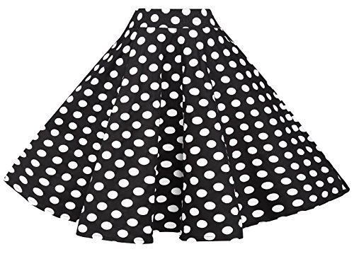 Bi.tencon 1950S Black White Polka Dot High Waist Circle Swing Vintage Skirt L #TOP1