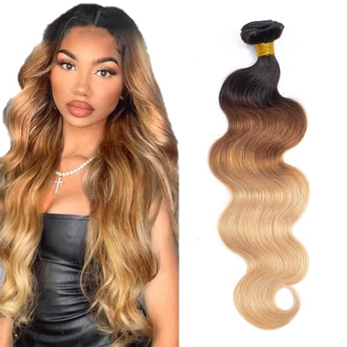Image of 16A Grade Ombre Bundles Human Hair 30 Inch Brazilian Virgin Ombre Blonde Body Wave Hair 1 Bundle 100% Unprocessed Virgin Remy Human Hair Weave Bundles T1B /30 /27