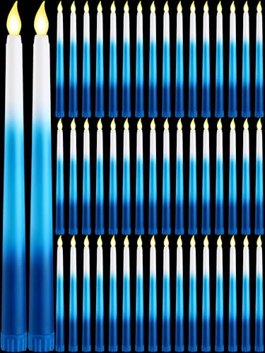Image of Funtery 48 Pcs Flameless LED Taper Candles Battery Operated Candles Bulk Realistic LED Candlesticks Flickering for Wedding Church Party Home Decor(Gradient Blue,11 Inch,Classic Style)
