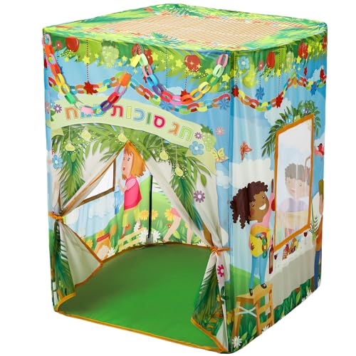 Vincreem Childrens Pop up Sukkah Kids Play Sukkot Tent with 180 Paper Chain Strips Foldable Playhouse Tent for Indoor Outdoor Game Party Boys Girls Birthday Gifts