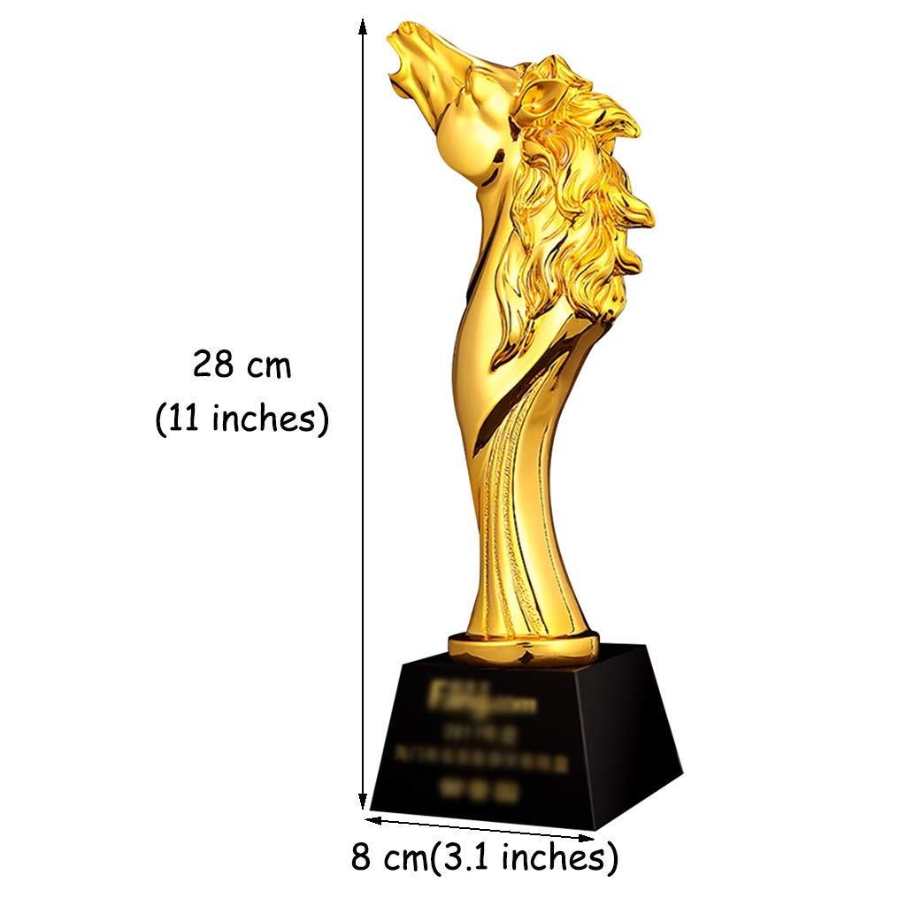 SWAYVES Trofeo, Copa de Trofeo Trofeo de Oro de Resina Artística en Forma de Caballo Trofeo Chapado en Oro Del Primer Lugar para Partidos de Fútbol de Baloncesto Escritorio en Casa/Gold/28 * 8Cm