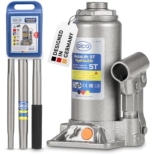 alca Wagenheber Unterstellheber inkl. Koffer hydraulischer Flaschenheber 5t Tragkraft Stempel-Wagenheber für SUV/PKW Hubhöhe: 197 bis 382 mm TÜV Zertifiziert