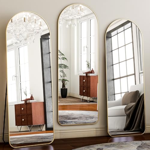 HARRITPURE Arched Full Length Mirror - 64" x 21" Large Floor Mirror Aluminum Frame Dressing Mirror with Stand for Bedroom/Living Room Wall Mounted, Gold - Image 6