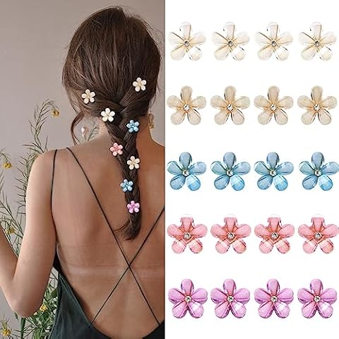 YISSION Mini Rhinestone Hair Claw Clips - Fancy Flower Hair Pins, Cute Hair Barrettes, Colorful Hair Accessories for Women and Girls Cover