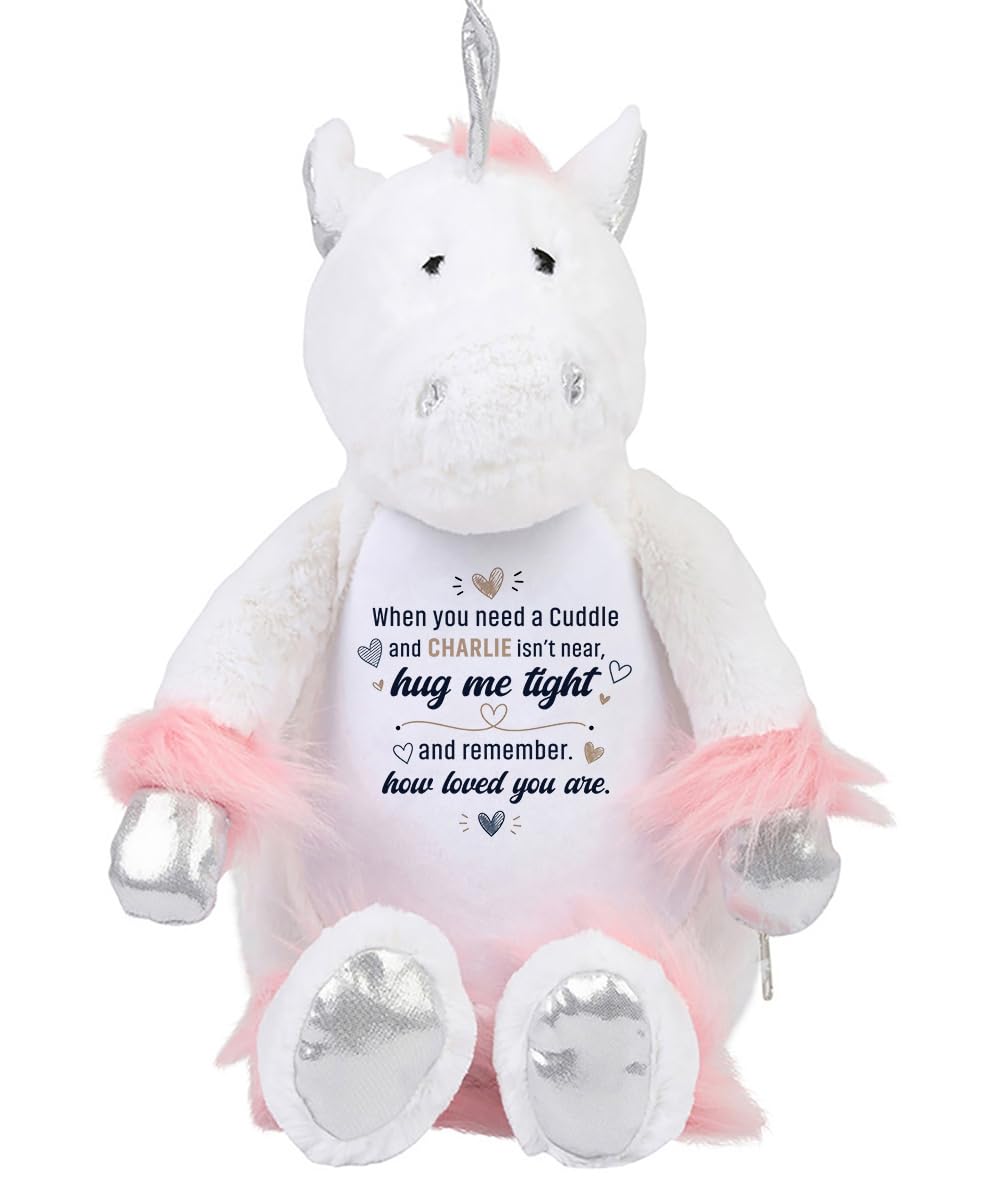 Getagift Personalised When You Need a Cuddle Hug Gift, Custom Name Keepsake Gift for Loved Ones, Long-Distance Relationship Birthday Plush Toy | Soft Toys Teddy., Unicorn White