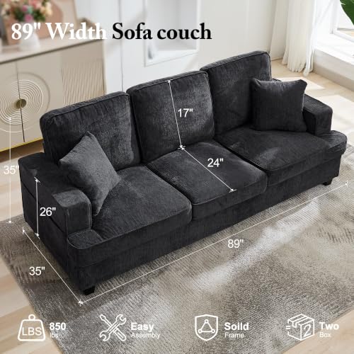 Korser 89" Couches for Living Room with Deep Seats, 3 Seater Sofa Couch, Mid Century Modern Chenille Sofa with Armrests, Upholstered Comfy Sofas for Living Room, Bedroom, Apartment, Office (Grey) - Image 2