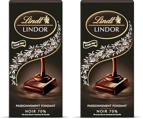 Lindt - Tablette LINDOR - Chocolat Noir 70% Cacao - Cœur Fondant, 145g (Lot de 2)