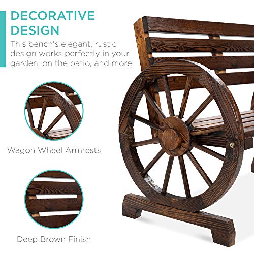 Best Choice Products SKY2364 2-Person Wooden Wagon Wheel Bench For Backyard, Patio, Porch, Garden, Outdoor Lounge Furniture W/Rustic Country Design thumb #5