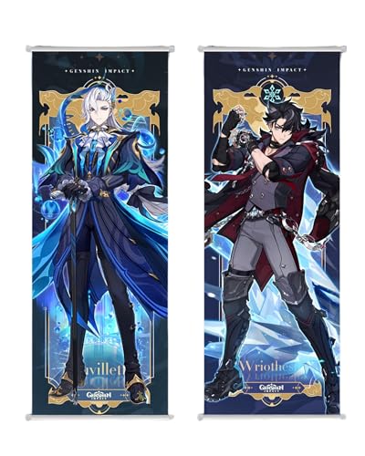 Hilichurl Neuvillette Wriothesley Poster Genshin Impact Hanging Painting Scroll Cartoon Comic Ornament Painting Scrolls Hanging Art Wall Decor