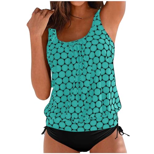 Conjunto de tankini para mujer, talla grande, estampado de lunares, brasier extraíble, soporte de cobertura completa, traje de baño, verde, 5XL