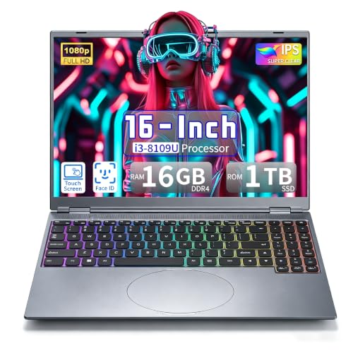 Image of 16 inch Touchscreen Laptop, i3-8109U, 16GB RAM, SSD, RGB Backlit Keyboard, Face & Fingerprint Recognition, 180 Degree Opening and Closing, Win 11 (16GB RAM | 1024GB SSD)