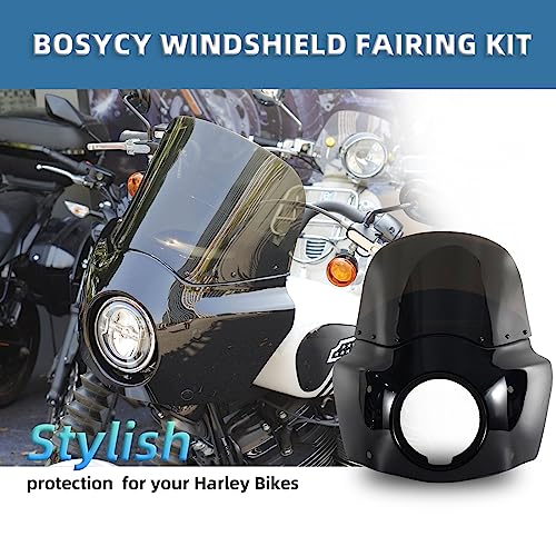 Image of Motorcycle Fairing Windshield Kit For 2006-2017 Dyna Street Bob Super Glide FXD FXDC Low Rider Accessories, 48-58mm Forks 11 inch Smoked Motorbike Wind-Screen with Extension