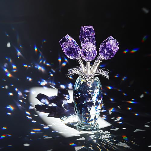 H&D HYALINE & DORA Crystal Rose Purple Flower Figurine,Rose Gifts for Mom Wife Grandma,Glass Flower Collectible Ornament Mother's Day Thanksgiving Anniversary Birthday Gifts - Image 5