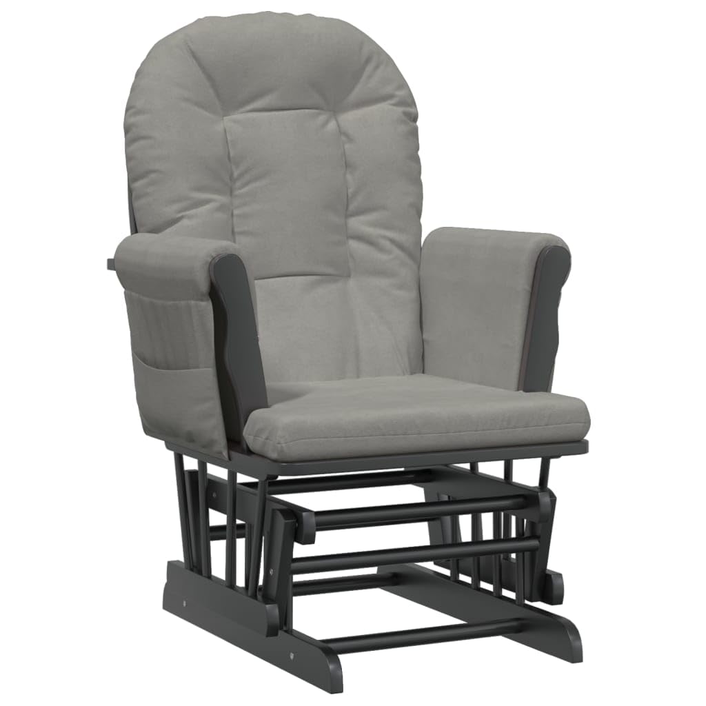 Poltrona a dondolo con sgabello scorrevole, tessuto grigio chiaro, legno massiccio di caucciù, imbottitura con braccioli, ergonomica, per soggiorno, camera da letto, cameretta dei bambini