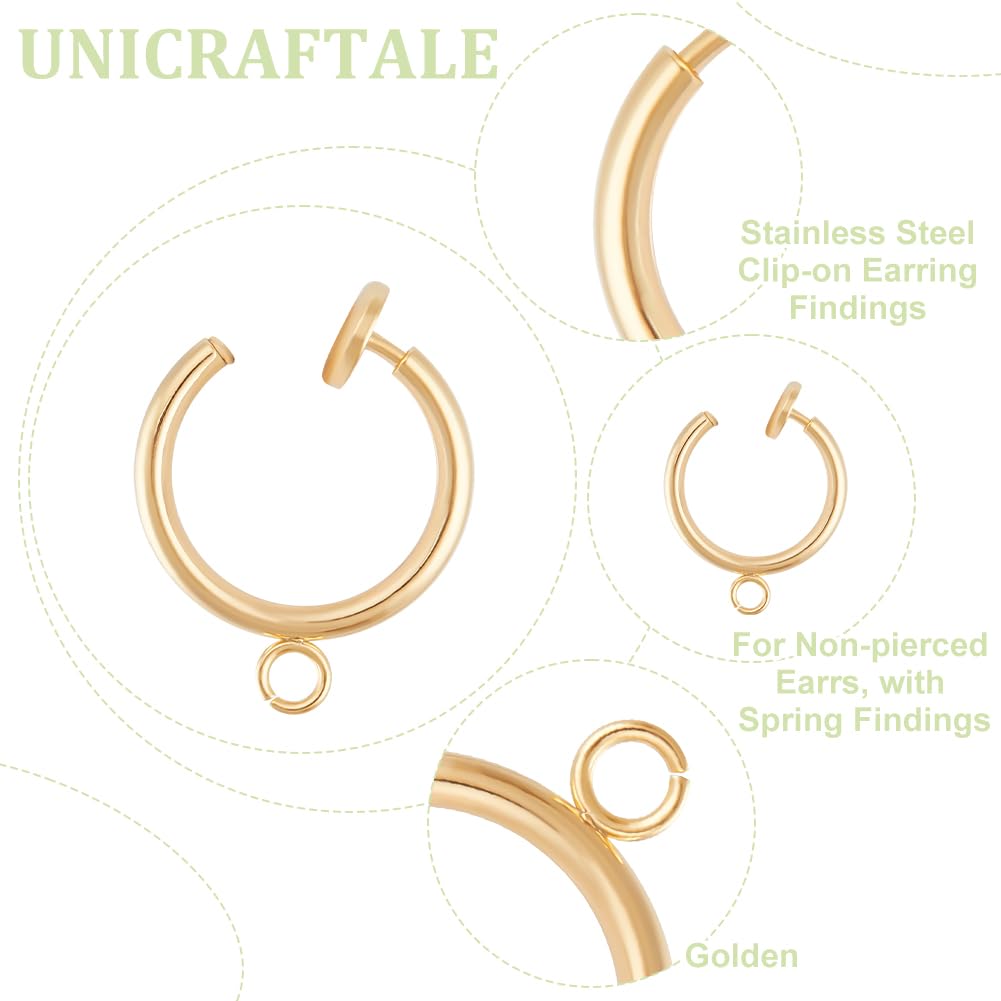 UNICRAFTALE 20 pz 304 clip per Orecchini In Acciaio Inossidabile Orecchini A Clip Rotondi Inm Etallo Dorato con Anelli Orizzontali Convertitore di Clip Orecchini A Cerchio Componenti per Orecchini