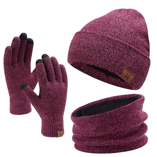 Image of FZ FANTASTIC ZONE Winter Beanie Hats Scarf Touchscreen Gloves for Men Women