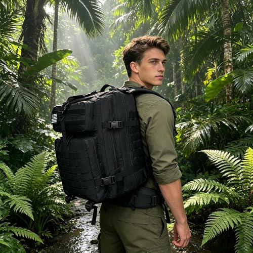 Image of Military Tactical Backpack for Men, 45L 3 Day Assault Pack, Heavy Duty Large Molle Backpack for Outdoor, Hiking, Camping, Black