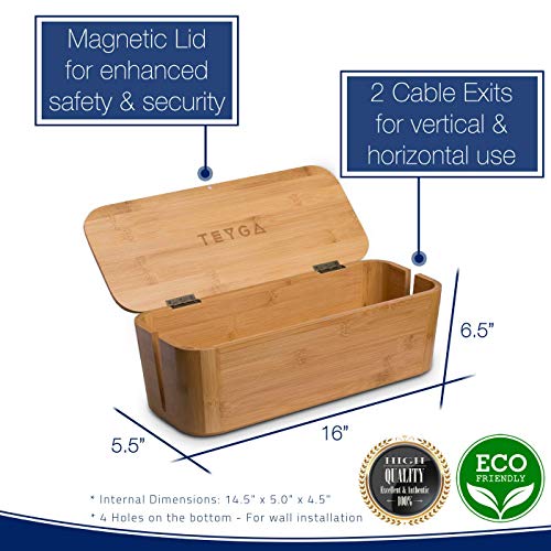 TEYGA Bamboo Cable Management Box - Stylish Cord Organizer Box Hides Power Strip and Keeps Cords Untangled - Surge Protector Cover Keeps Children Safe - TV Cord Box for Home and Office - Thumbnail 3