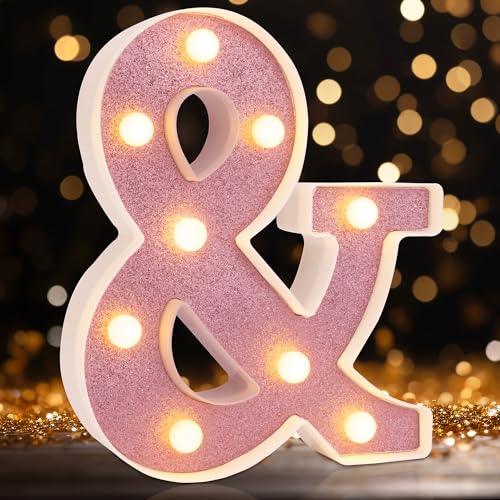 Image of Small Led Marquee Letters, Light Up Letters, 8.58 Inch Led Letter Lights, Battery Powered Lighted Sign for Table, Party, Birthday, Christmas Decor (Pink Glitter, Letter &)