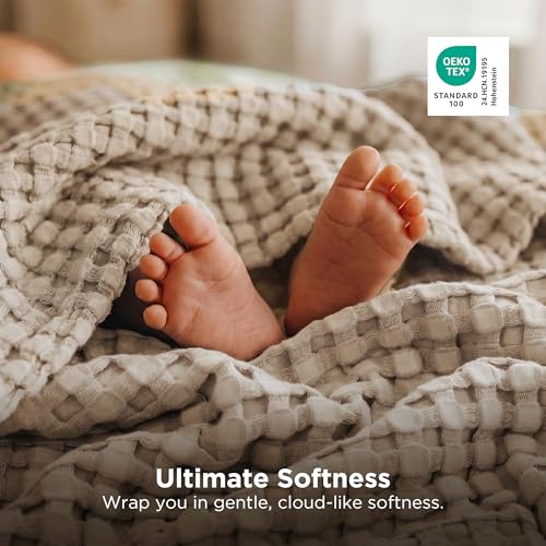 Image of Bedsure Cooling Waffle Full Size Blanket - Lightweight Cotton Blanket for Hot Sleepers, Luxury Throws for Bed, Couch and Sofa, Khaki, 80x90 Inches