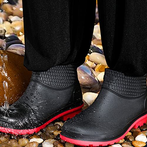 Slip Garden Boots,Rubber Boots, Men Thick Heel Warm Rainboots Safety Work Water Shoes Autumn Winter Non-Slip Waterproof Ankle Men Rubber Boots Fishing(Size:10.5)4