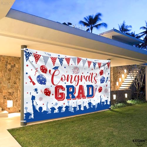 Image of KatchOn, Red and Blue Congratulations Banner, XtraLarge, 72x44 Inch, Graduation Backdrop for Graduation Decorations 2026, Congrats Grad Banner, Graduation Banner Class of 2026 Decor