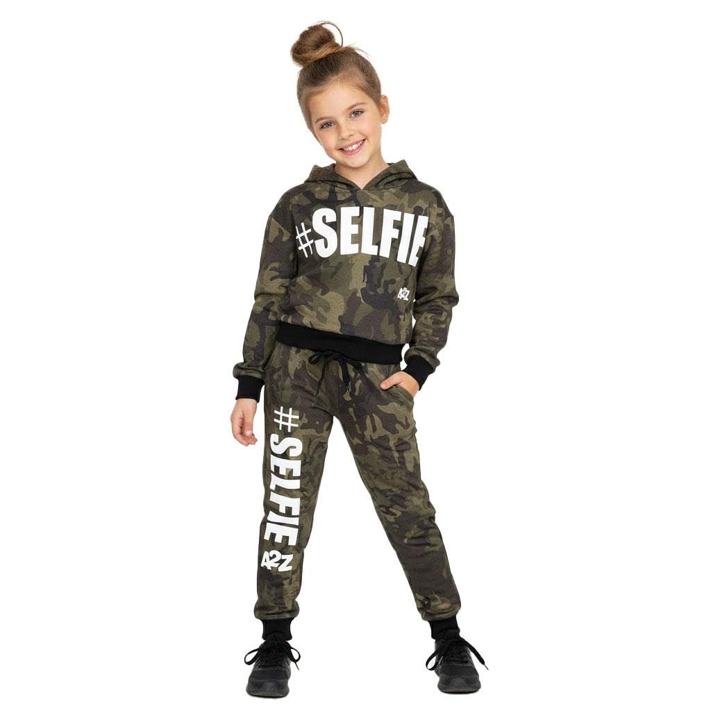 A2z 4 Kids Girls Camo Green Tracksuit Hoodie Sweatshirt Top Bottoms Comfortable - T.s Crop Selfie 13