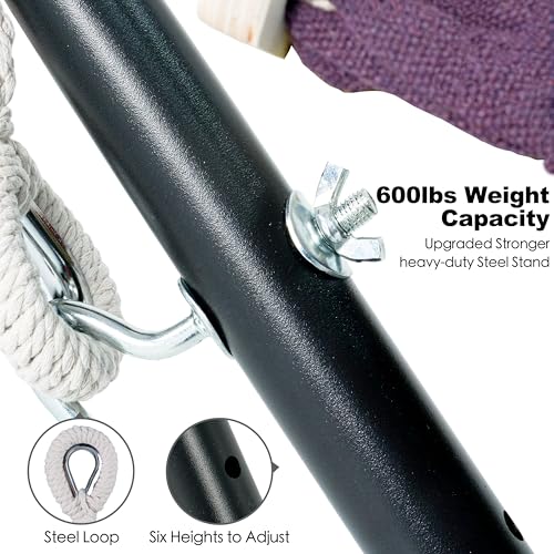 Image of GAFETE Double Hammocks with Stand for Outside, Max 600lbs, (Purple)