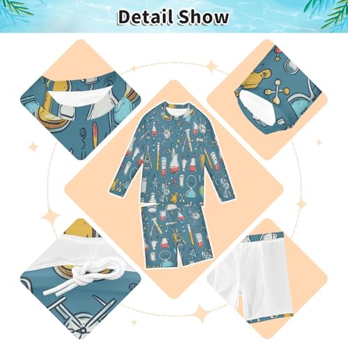 Funny Chemistry Experiment Boys Swimsuit Rash Guard Toddler Kids Long Sleeve Swim Shirt and Trunks Swimwear Set 3-10Y3