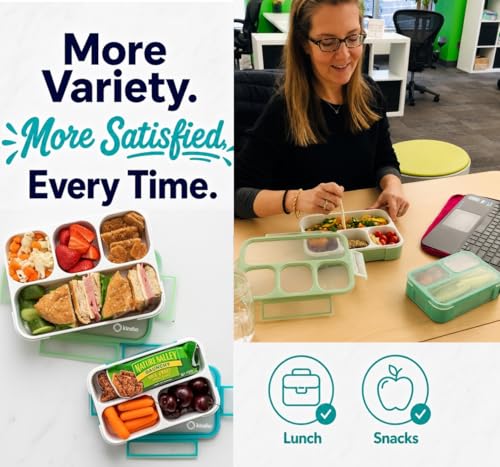 Image of kinsho Bento Lunch Box And Snack Container Set For Kids And Adults - Large 4 & Small 3 Divided Food Compartments - Portion Control Meal Prep - Reusable for School Work Travel - 2 Pack Green Blue Set