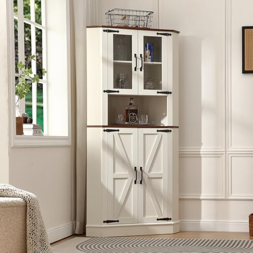 FOREST GRAVITY Armario Alto de Esquina Corner Cabinet Ancho para salón Armario para Comedor Mueble de baño Estrecho con cajón Estantes Ajustables 23 * 42 * 170 cm Blanco