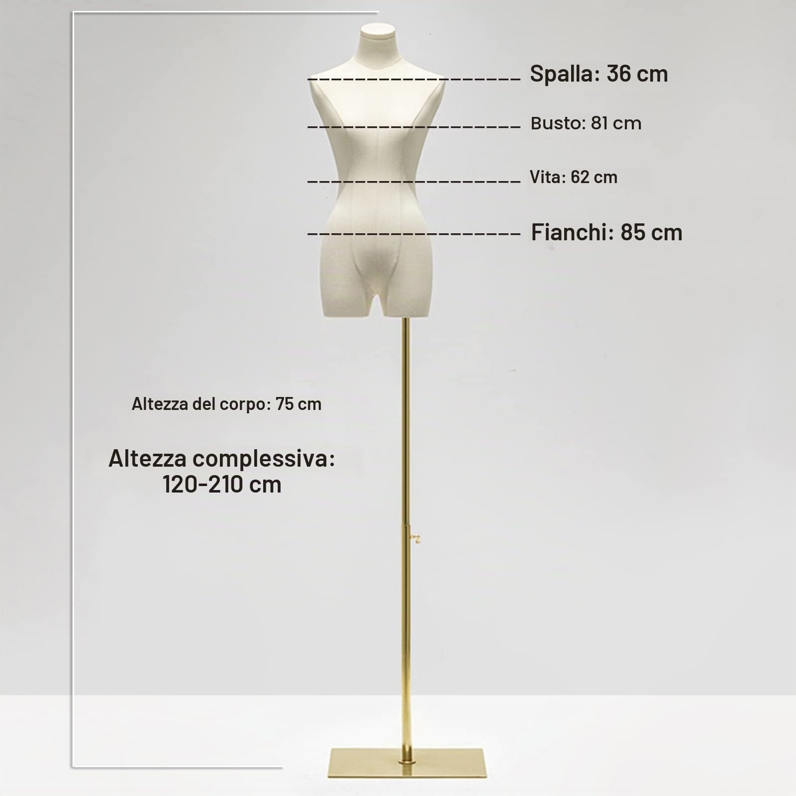 QJSZMEI Manichino da sarto con base in metallo rettangolare (dorato) | Manichino Sartoriale,manichino da vetrina femminile per Centri Commerciali, Negozi di Abbigliamento, Vetrine